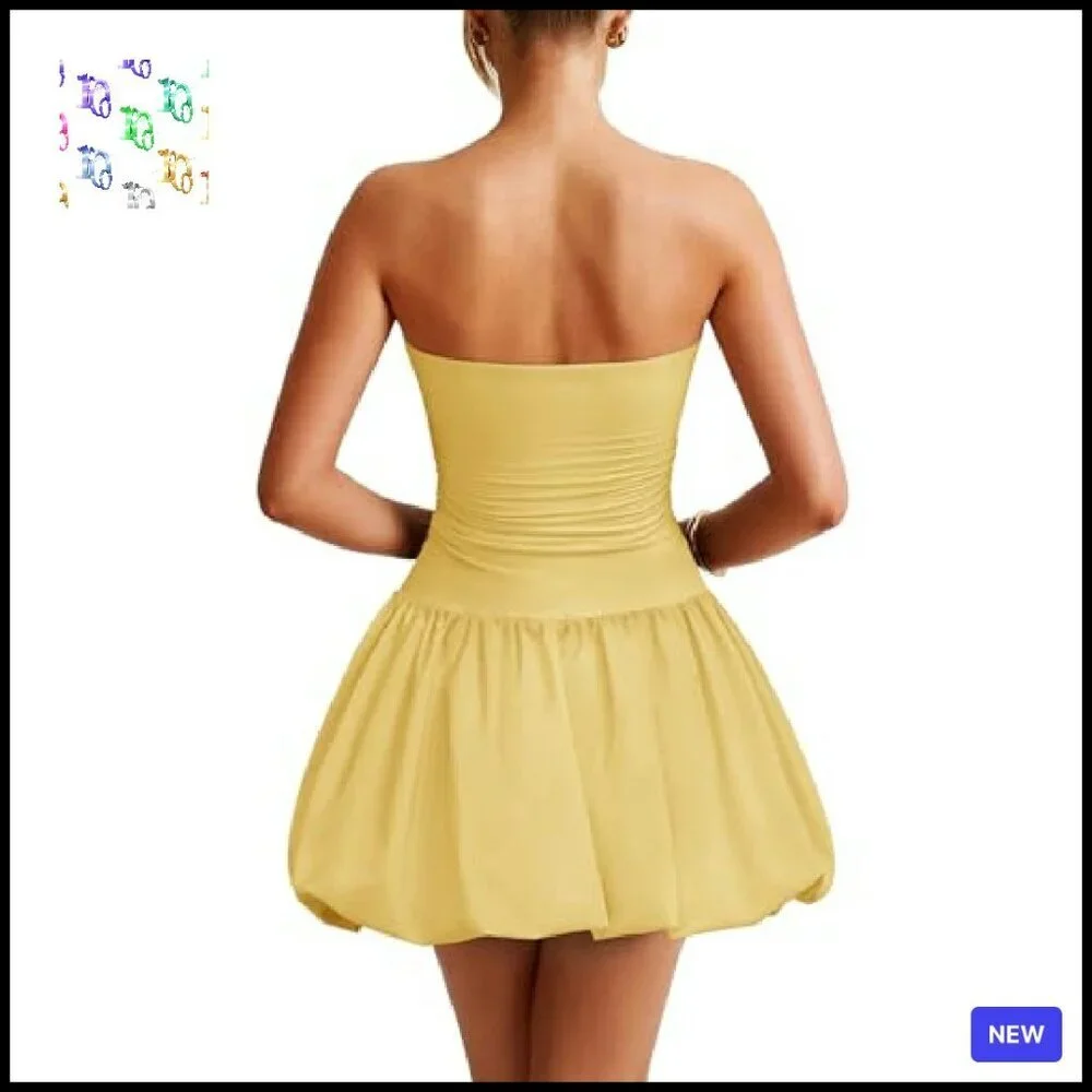 Tube Top Mini Bubble Dress Sleeveless Backless Sexy Bodycon Ruched Party